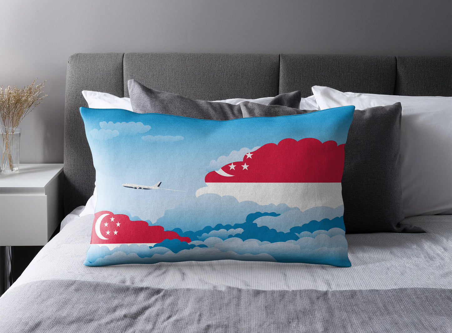 Singapore Day Clouds Pillow Case and Pillow Throw