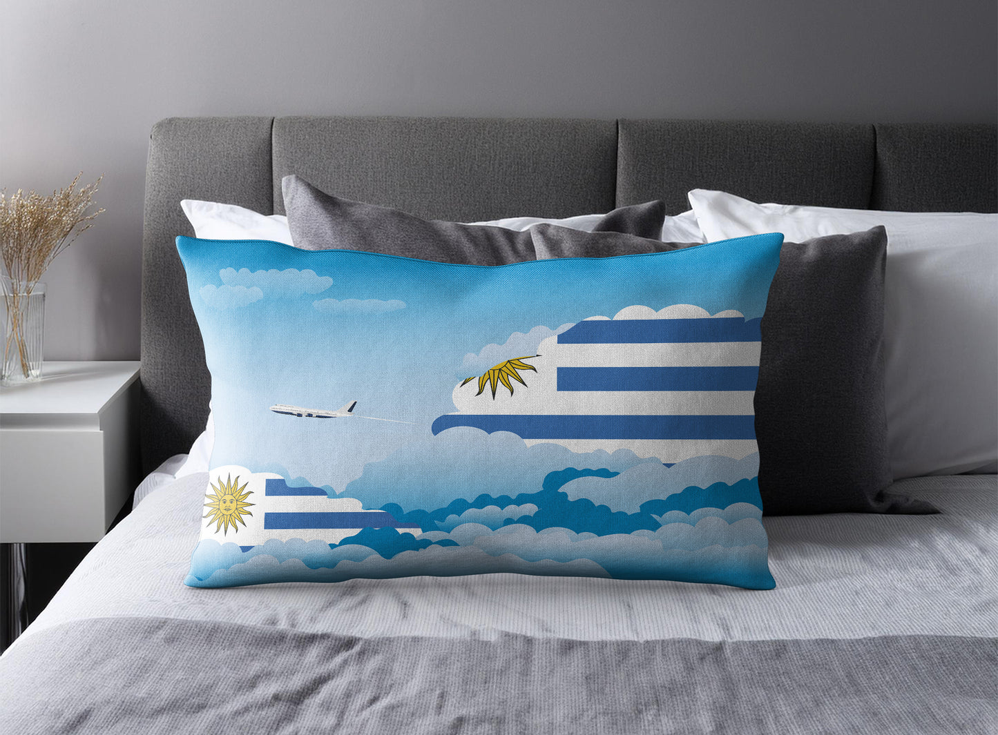 Uruguay Day Clouds Pillow Case and Pillow Throw