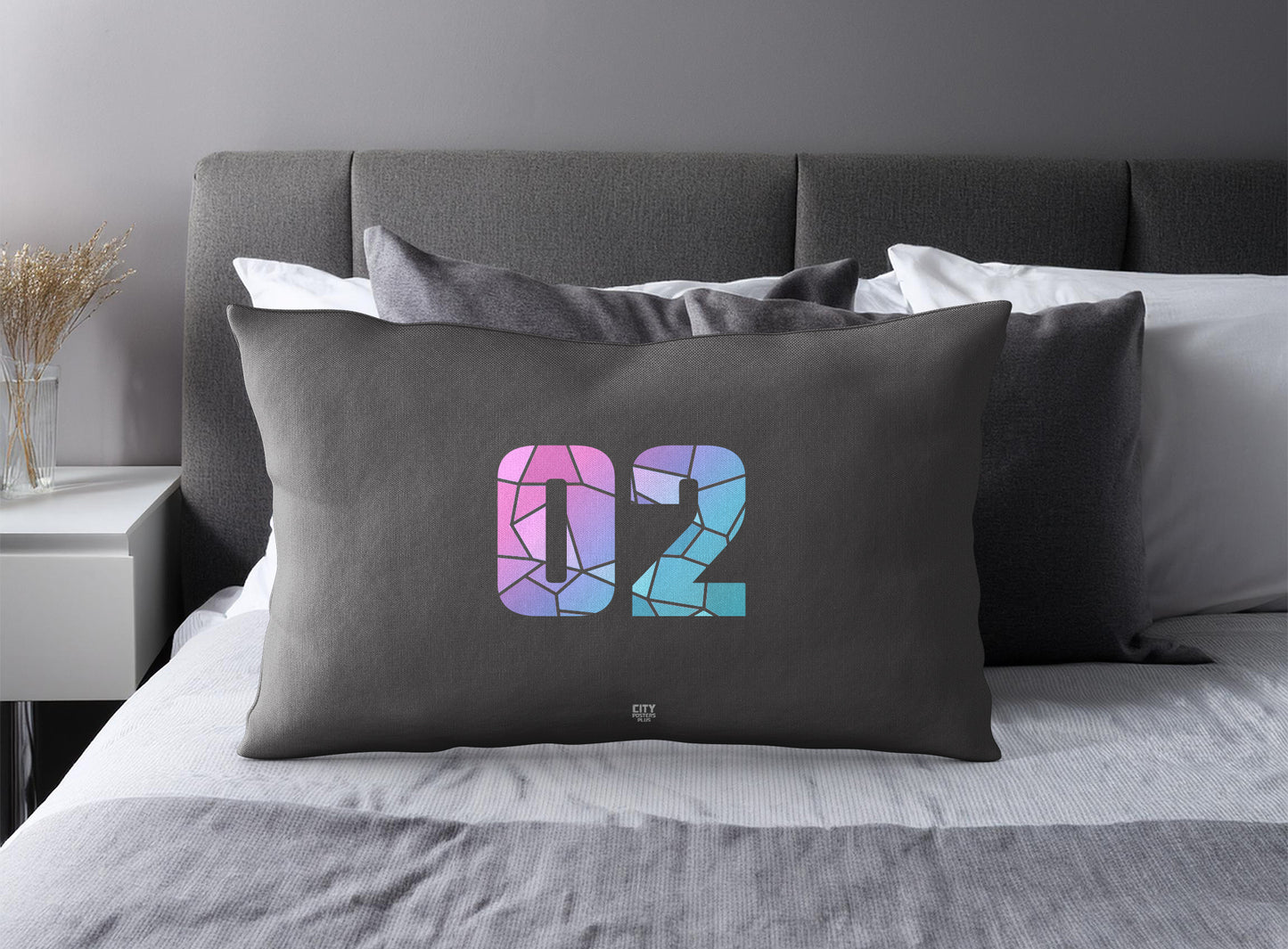 Print Deliver Plus 02 Number Pillow Case and Pillow Throw (Charcoal Grey)