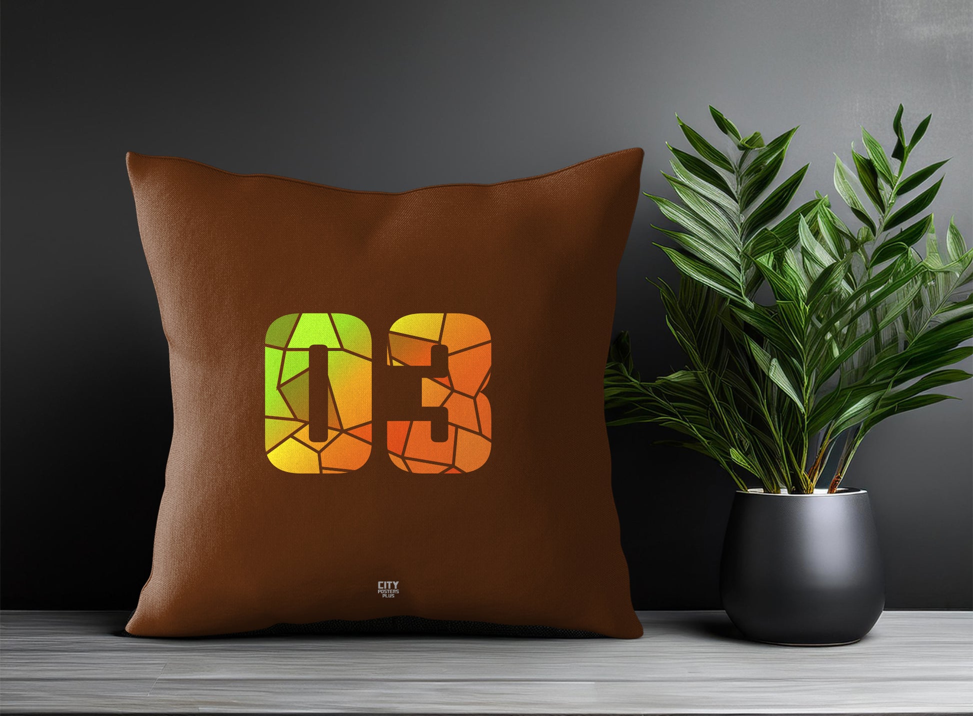 03 Number Pillow Case and Pillow Throw (Brown)