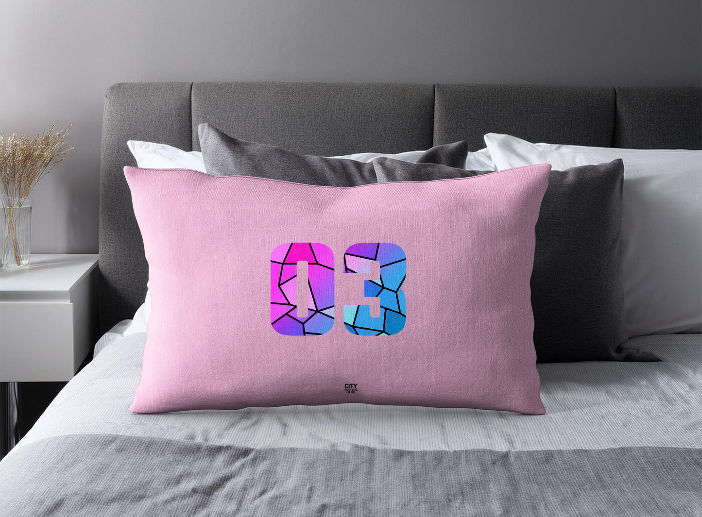 Print Deliver Plus 03 Number Pillow Case and Pillow Throw (Light Pink)