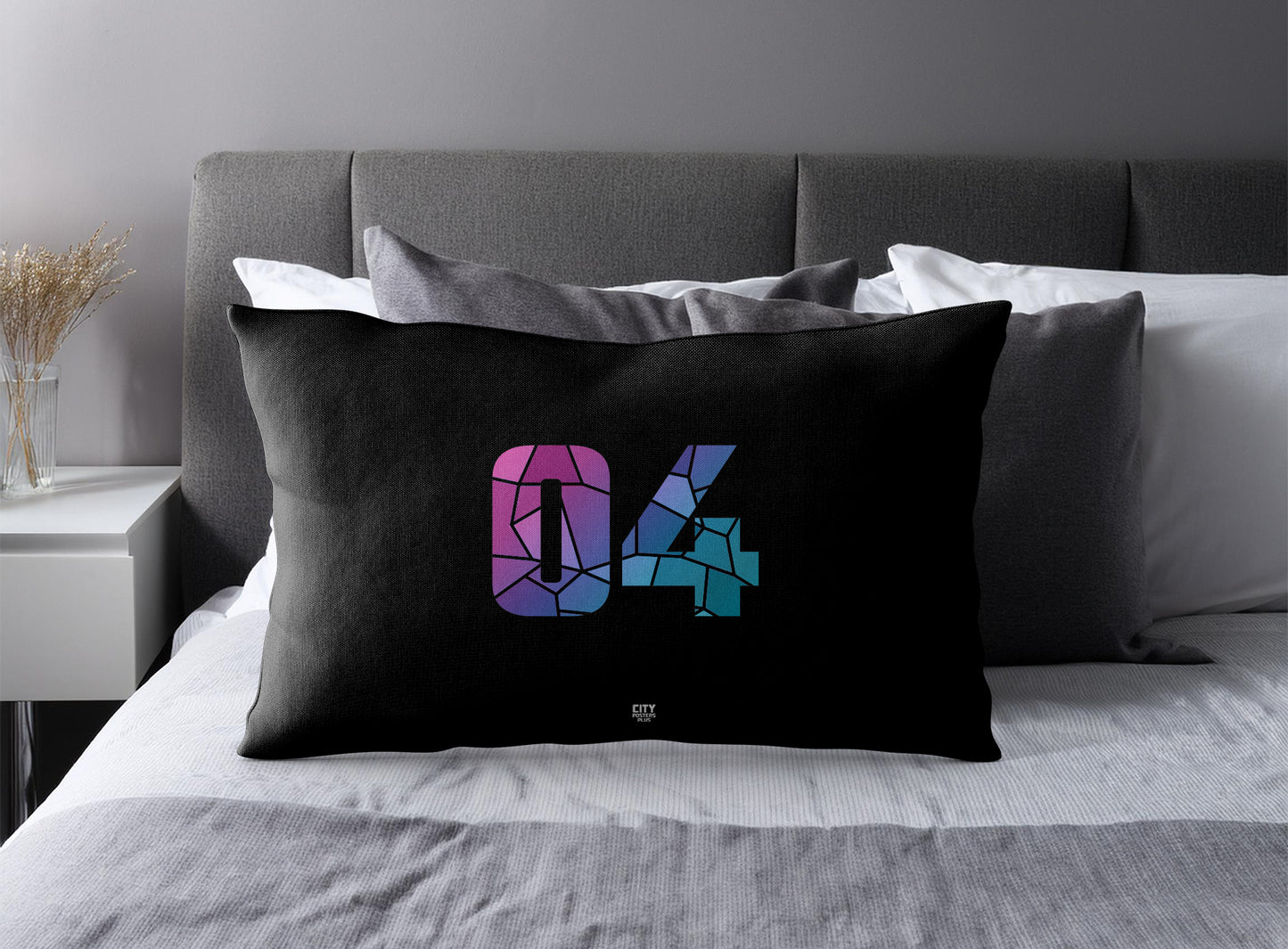 Print Deliver Plus 04 Number Pillow Case and Pillow Throw (Black)