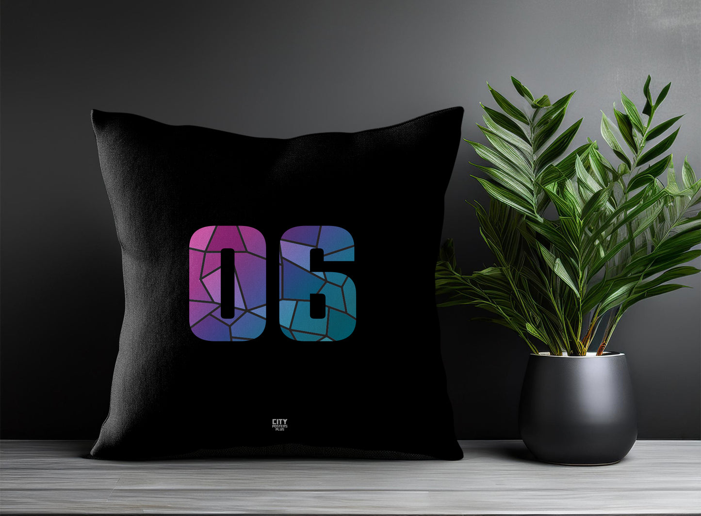 06 Number Pillow Case and Pillow Throw (Black)