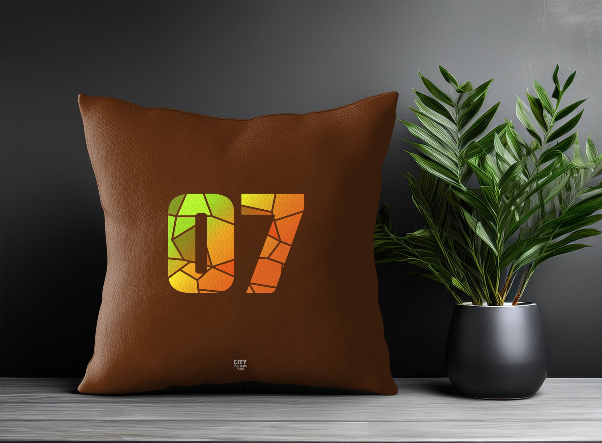 07 Number Pillow Case and Pillow Throw (Brown)