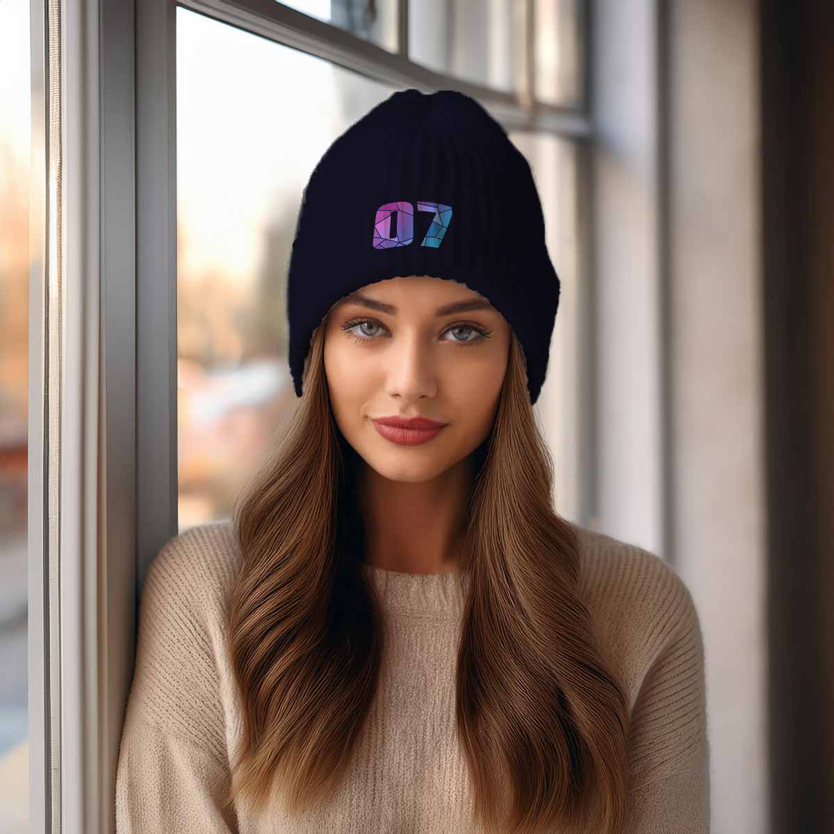 Beanies Plus 07 Number Cuffed Beanie (Navy)