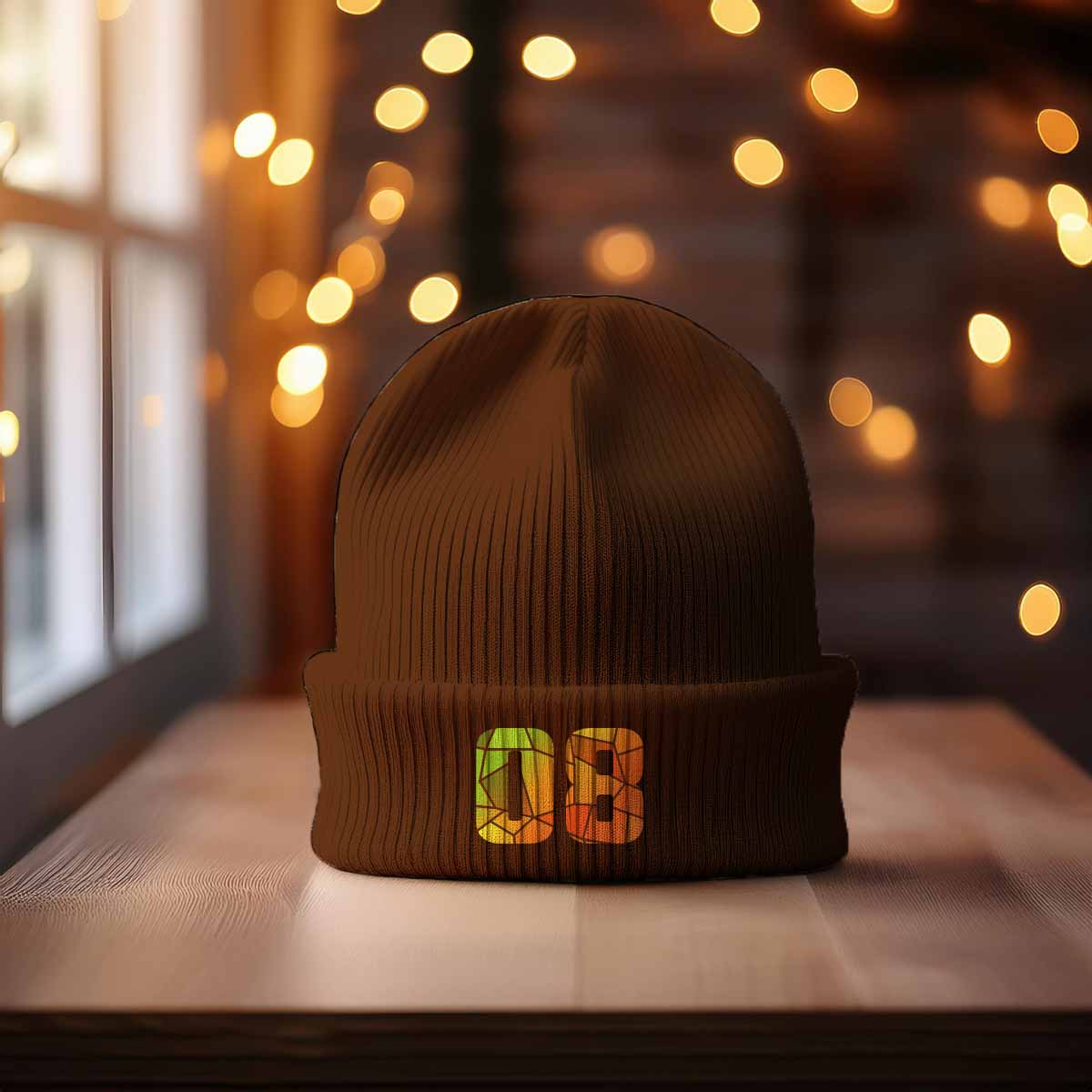 08 Number Cuffed Beanie (Brown)