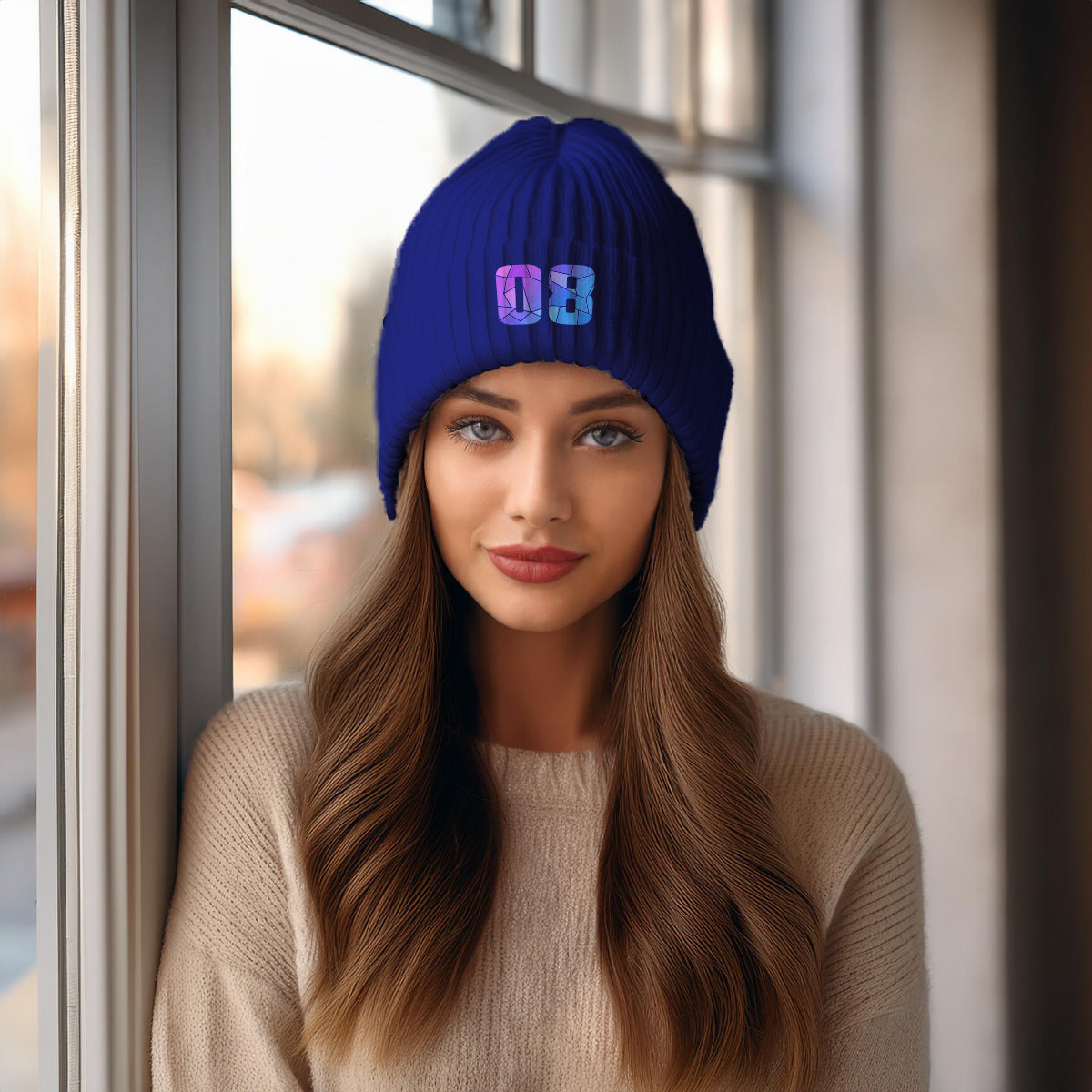 Beanies Plus 08 Number Cuffed Beanie (Royal)
