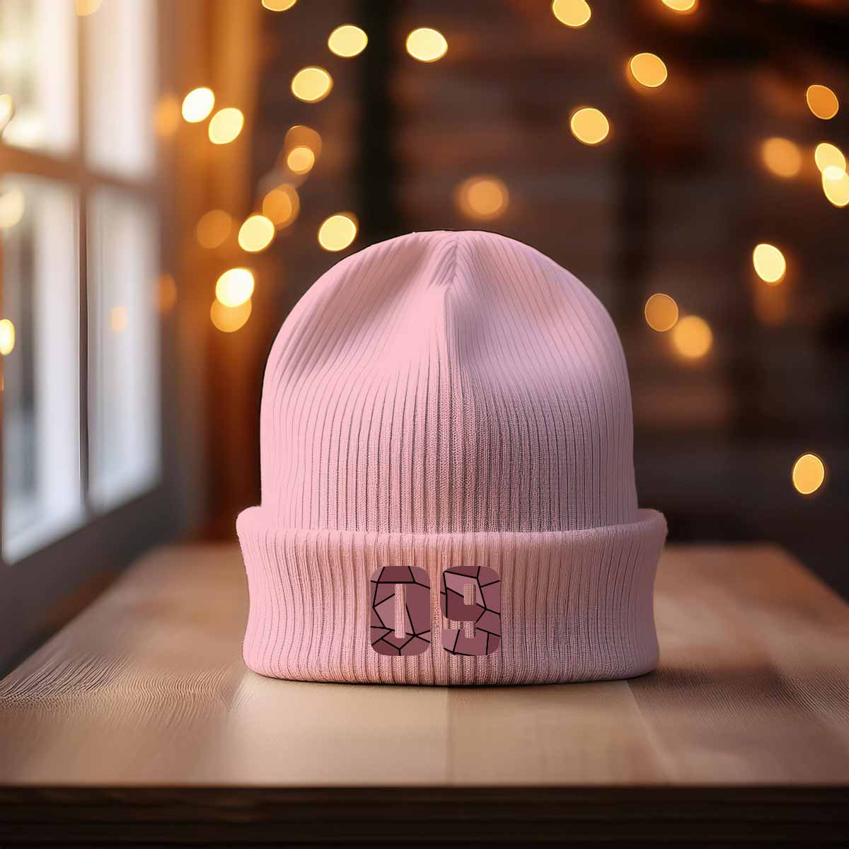 09 Number Cuffed Beanie (Baby Pink)