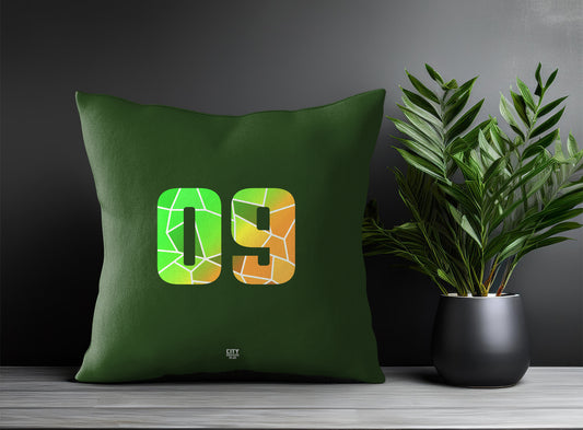 09 Number Pillow Case and Pillow Throw (Olive Green)