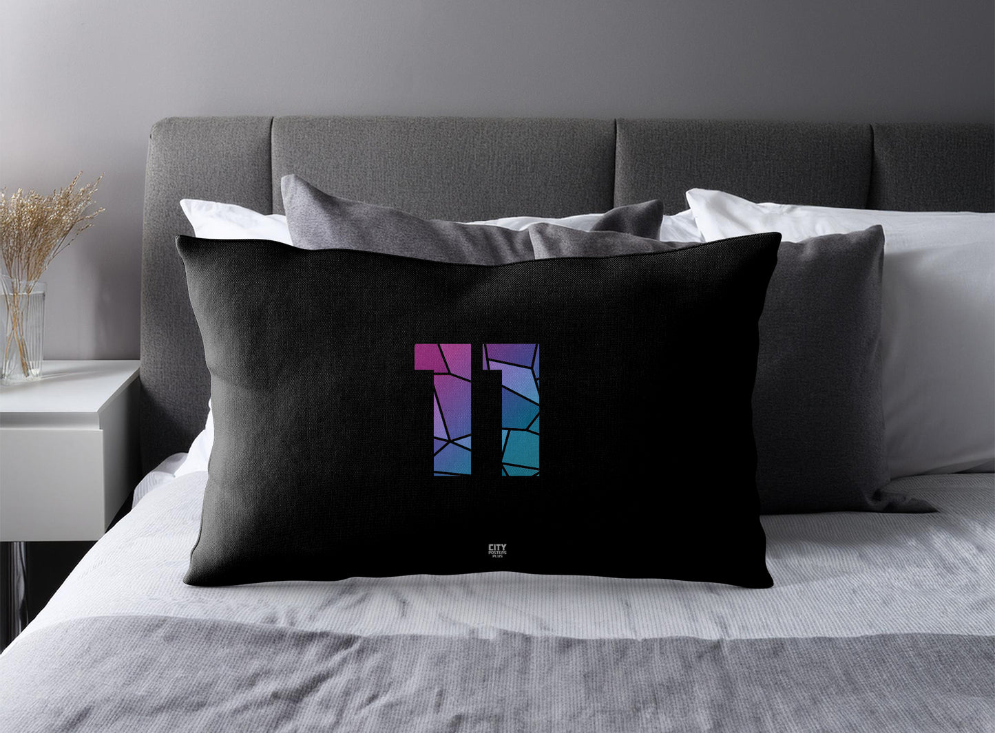 Print Deliver Plus 11 Number Pillow Case and Pillow Throw (Black)