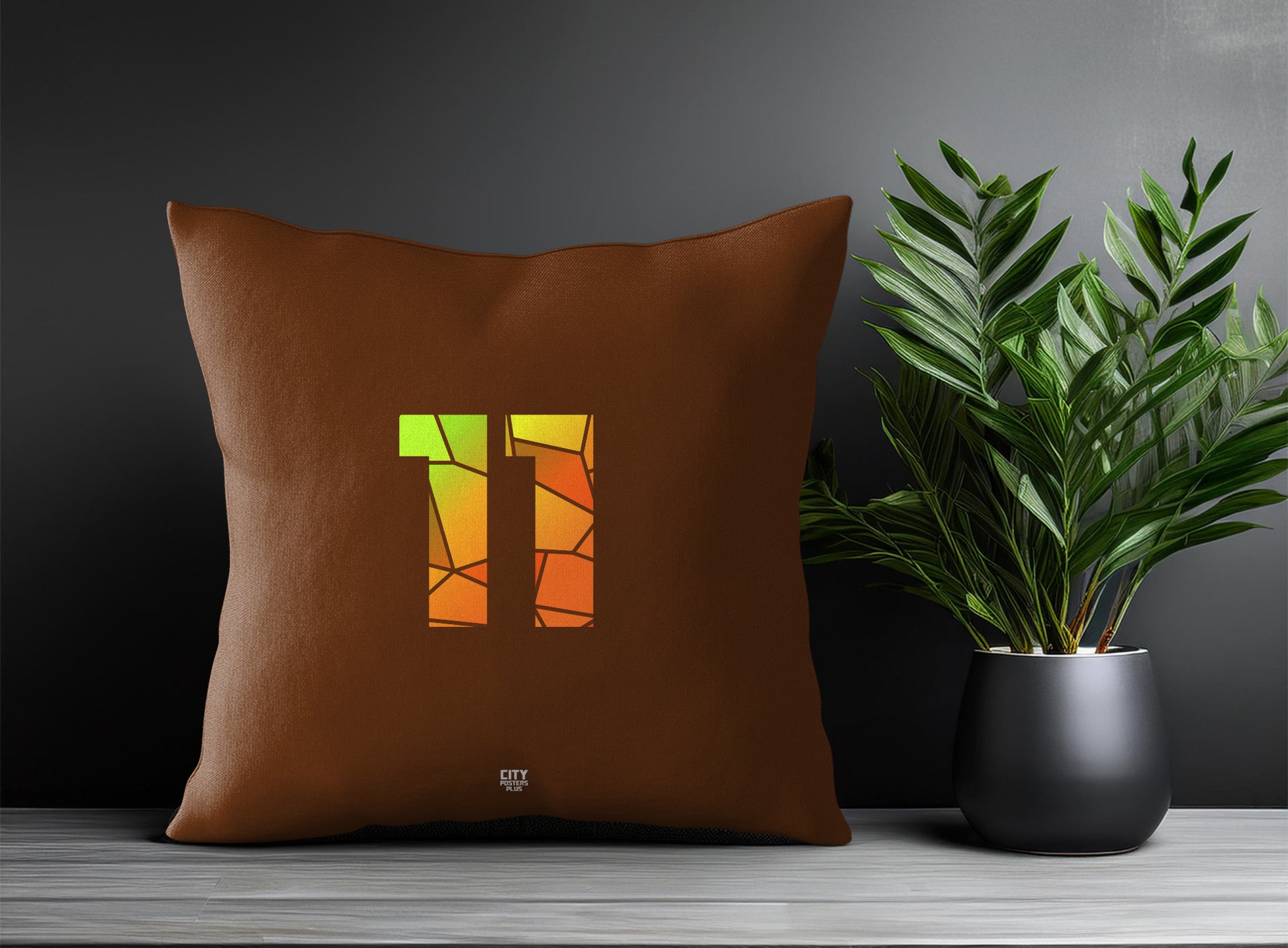 11 Number Pillow Case and Pillow Throw (Brown)
