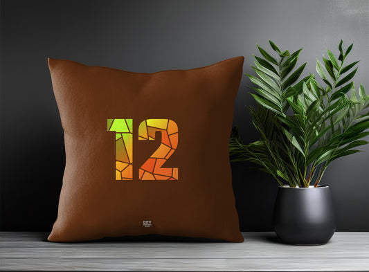 12 Number Pillow Case and Pillow Throw (Brown)