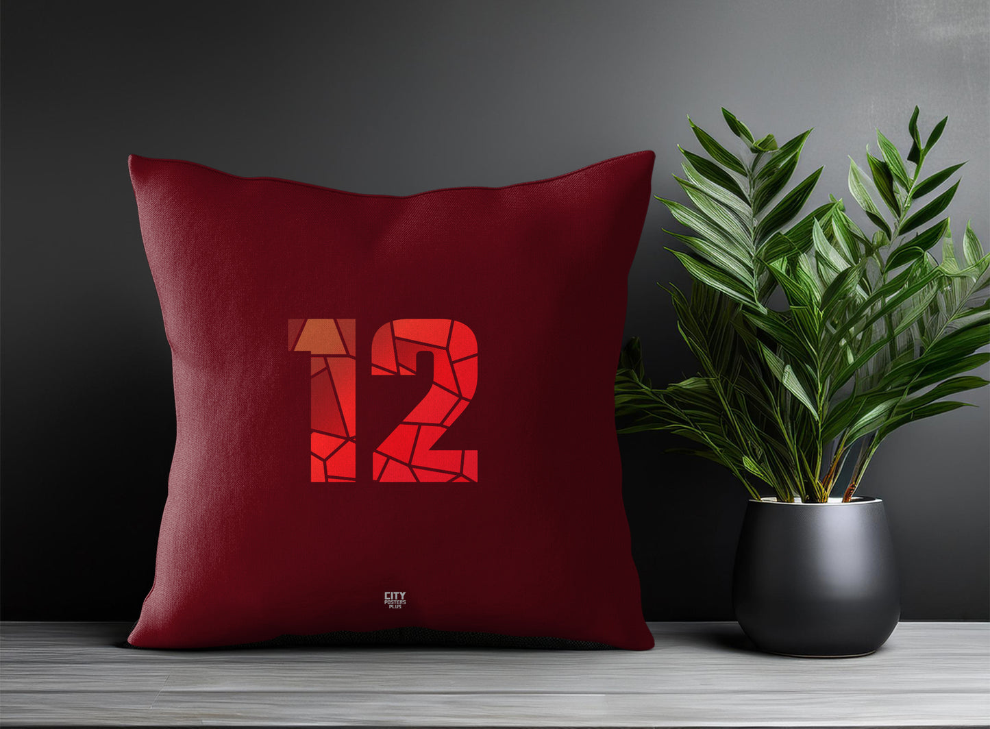 12 Number Pillow Case and Pillow Throw (Maroon)
