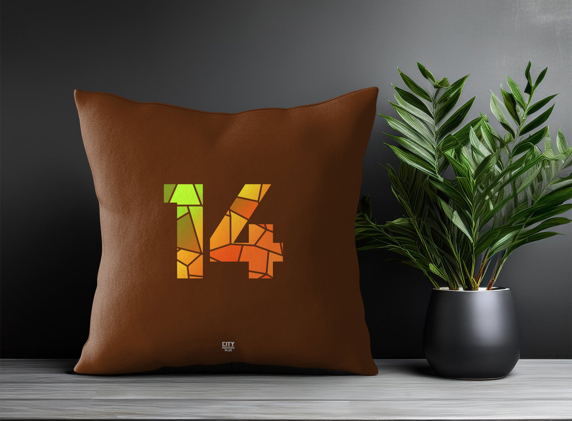 14 Number Pillow Case and Pillow Throw (Brown)