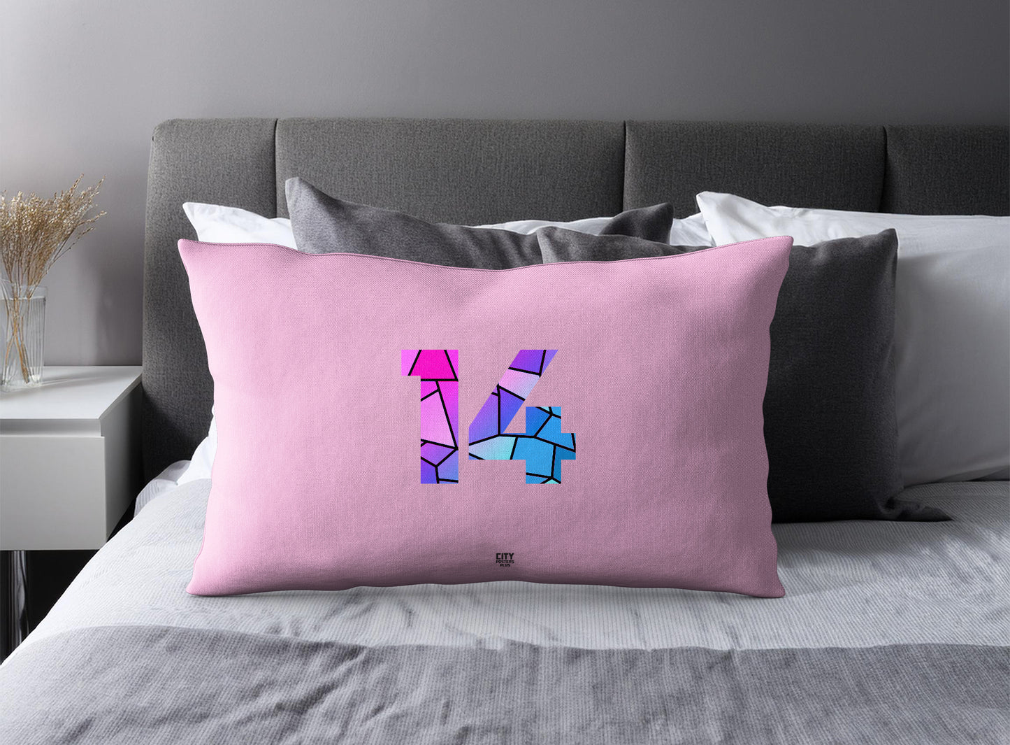 Print Deliver Plus 14 Number Pillow Case and Pillow Throw (Light Pink)