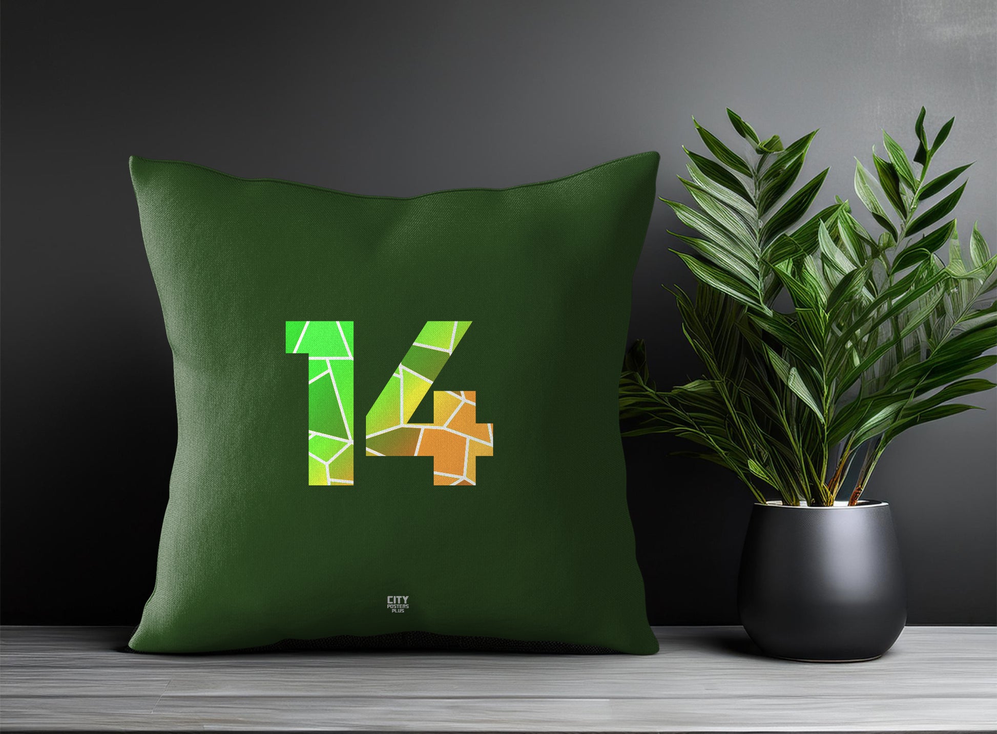 14 Number Pillow Case and Pillow Throw (Olive Green)