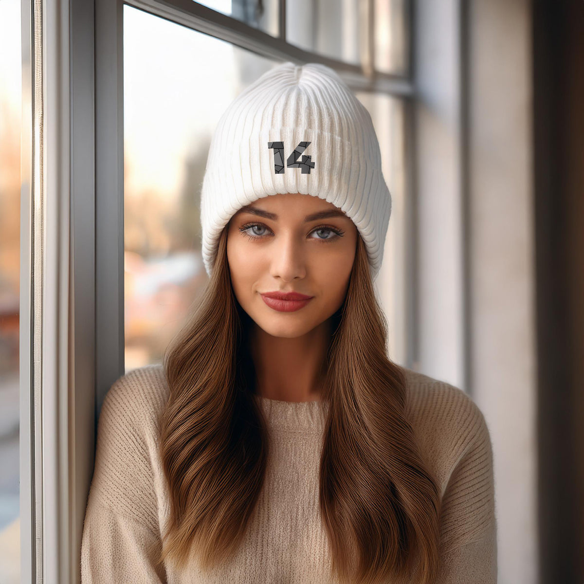 Beanies Plus 14 Number Cuffed Beanie (White)