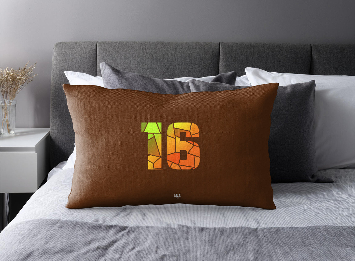 Print Deliver Plus 16 Number Pillow Case and Pillow Throw (Brown)