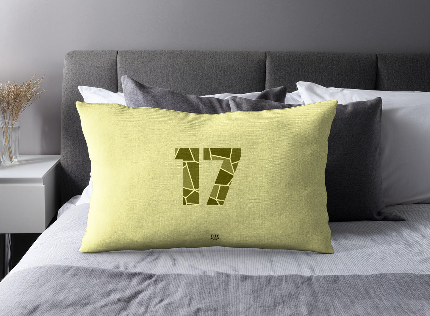 Print Deliver Plus 17 Number Pillow Case and Pillow Throw (Butter Yellow)