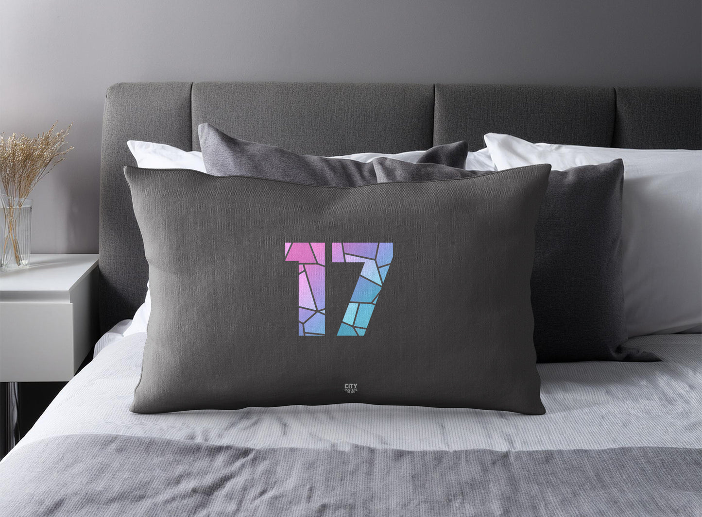 Print Deliver Plus 17 Number Pillow Case and Pillow Throw (Charcoal Grey)