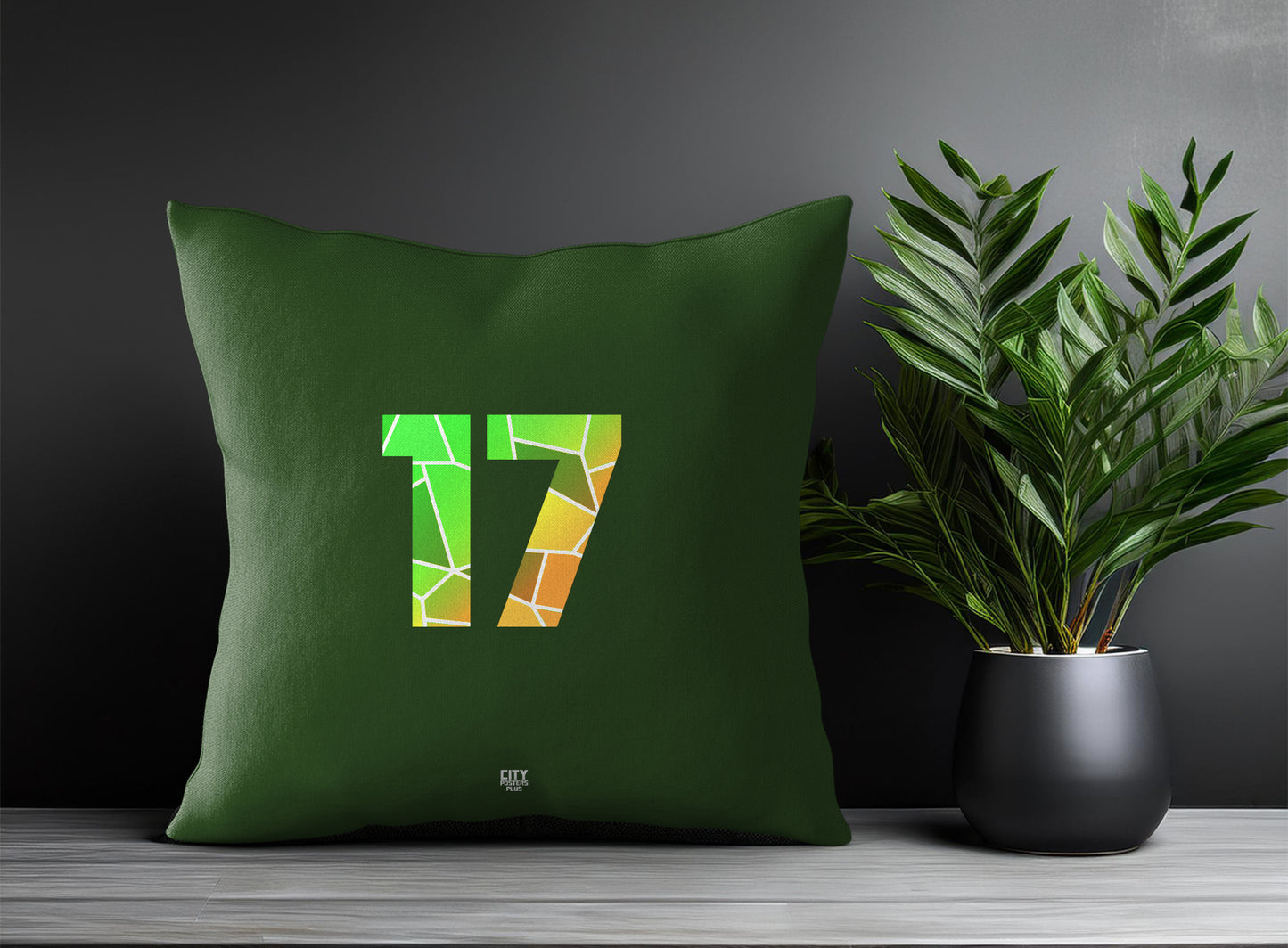 17 Number Pillow Case and Pillow Throw (Olive Green)