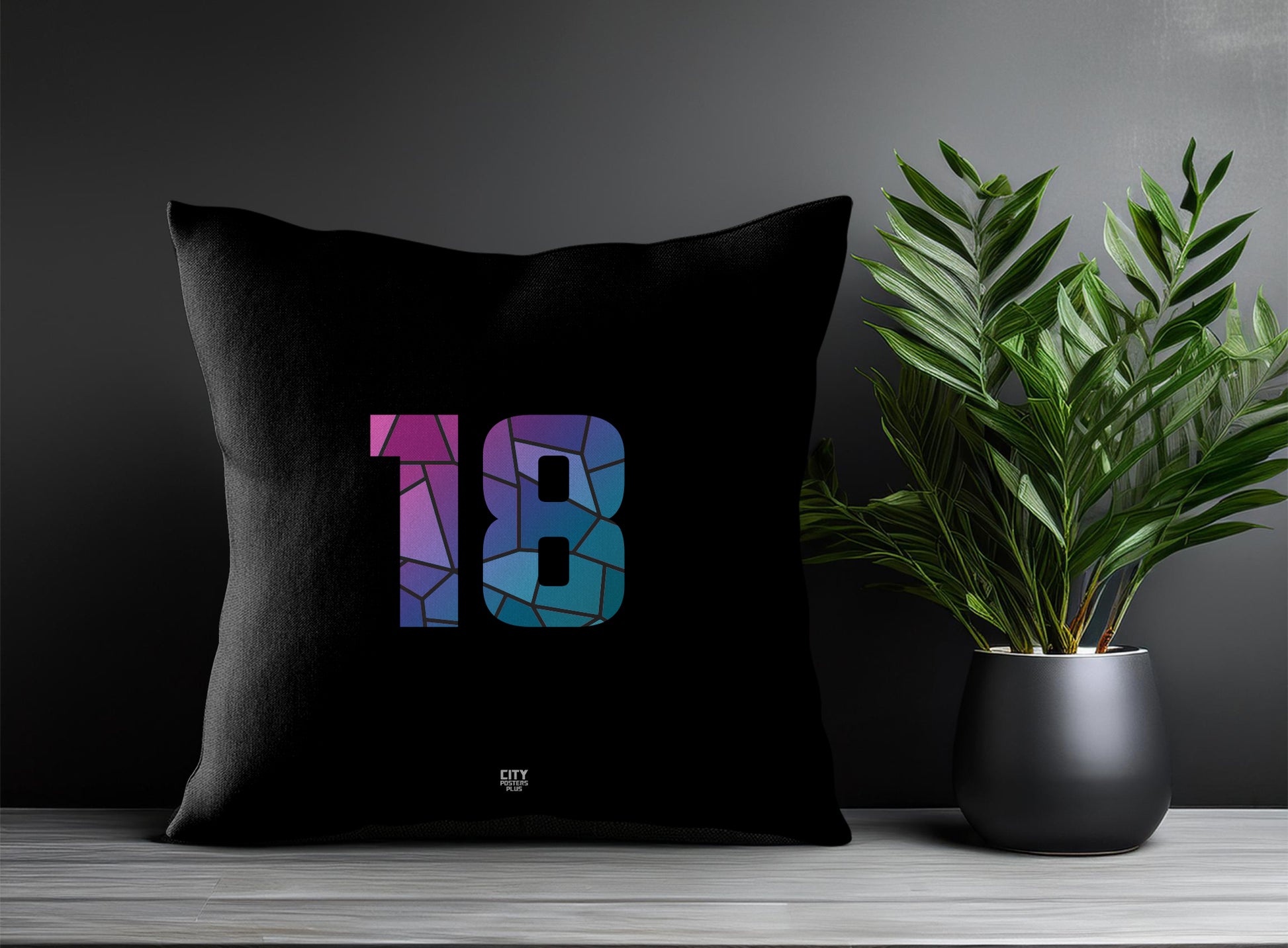 18 Number Pillow Case and Pillow Throw (Black)