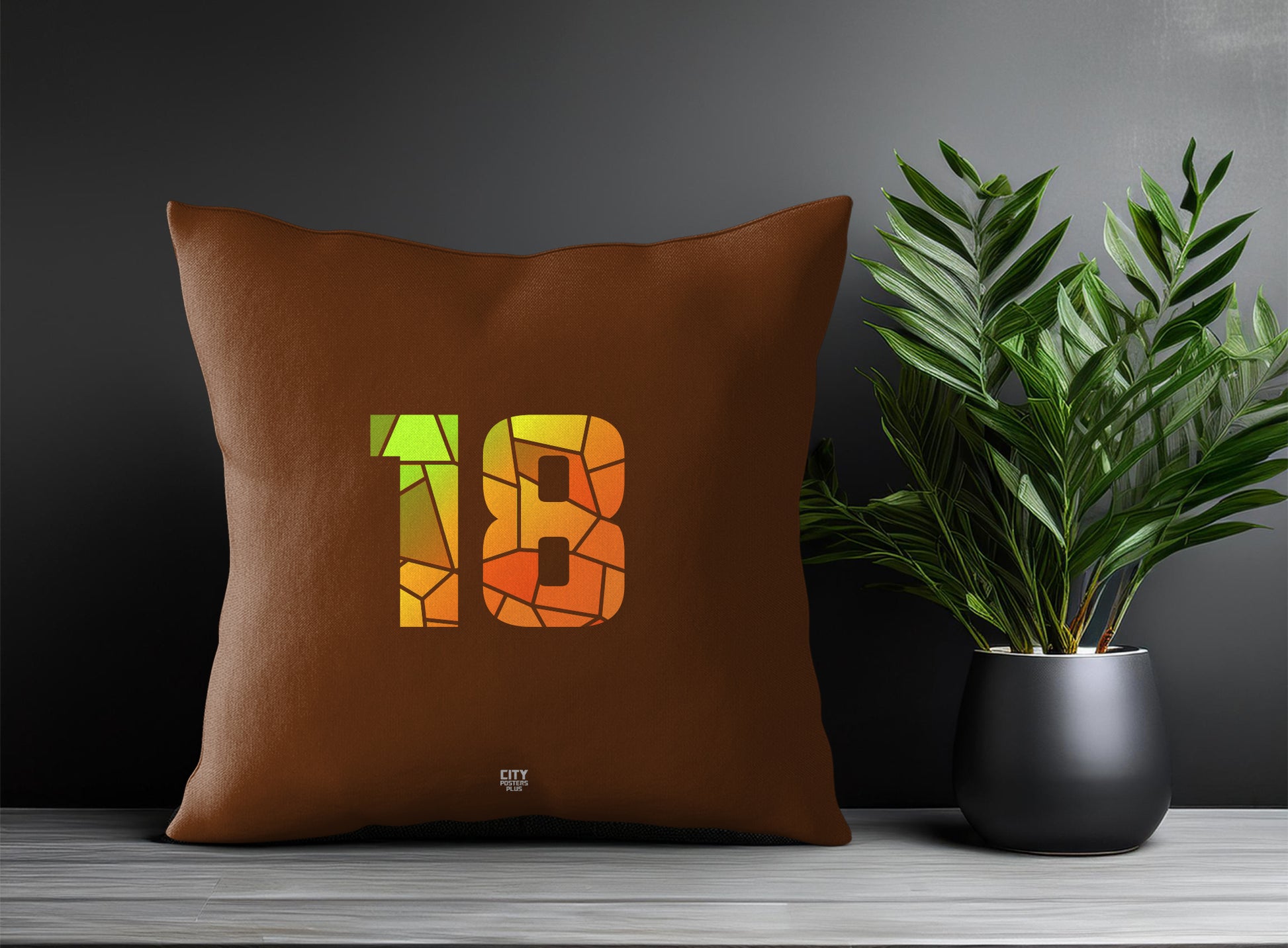 18 Number Pillow Case and Pillow Throw (Brown)