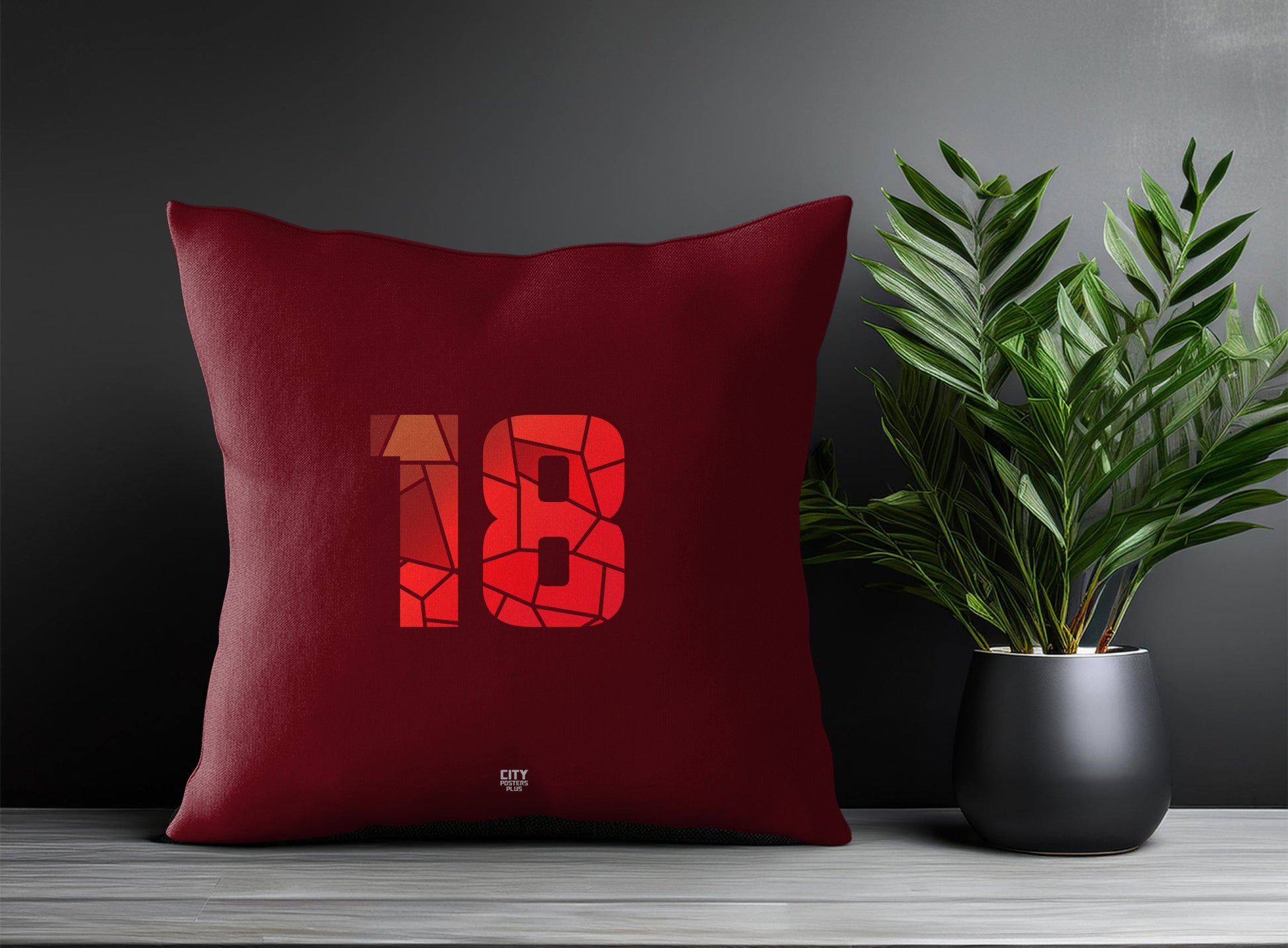 18 Number Pillow Case and Pillow Throw (Maroon)
