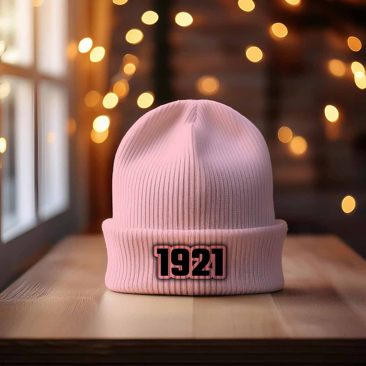 1921 Year Cuffed Beanie (Baby Pink)