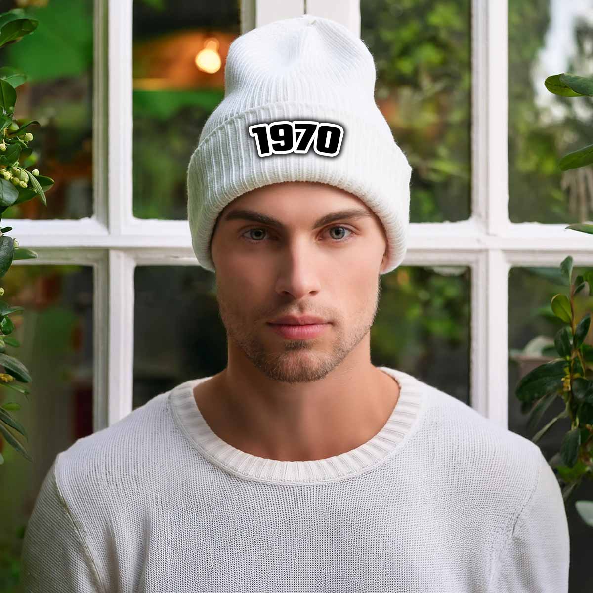 Beanies Plus 1970 Year Cuffed Beanie (White)