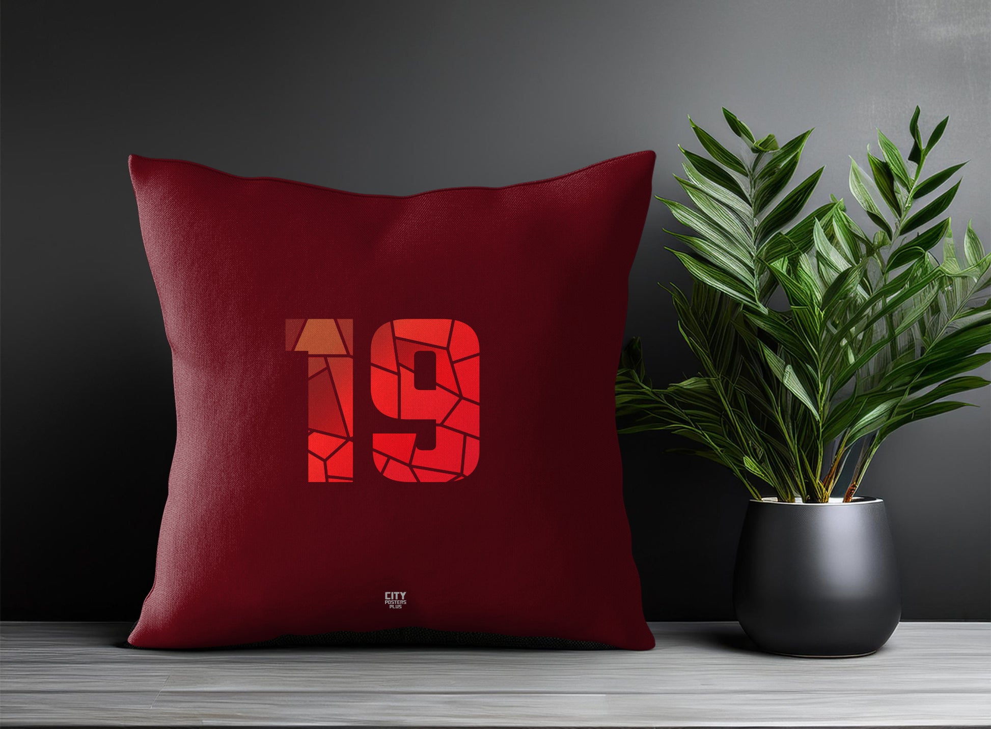 19 Number Pillow Case and Pillow Throw (Maroon)