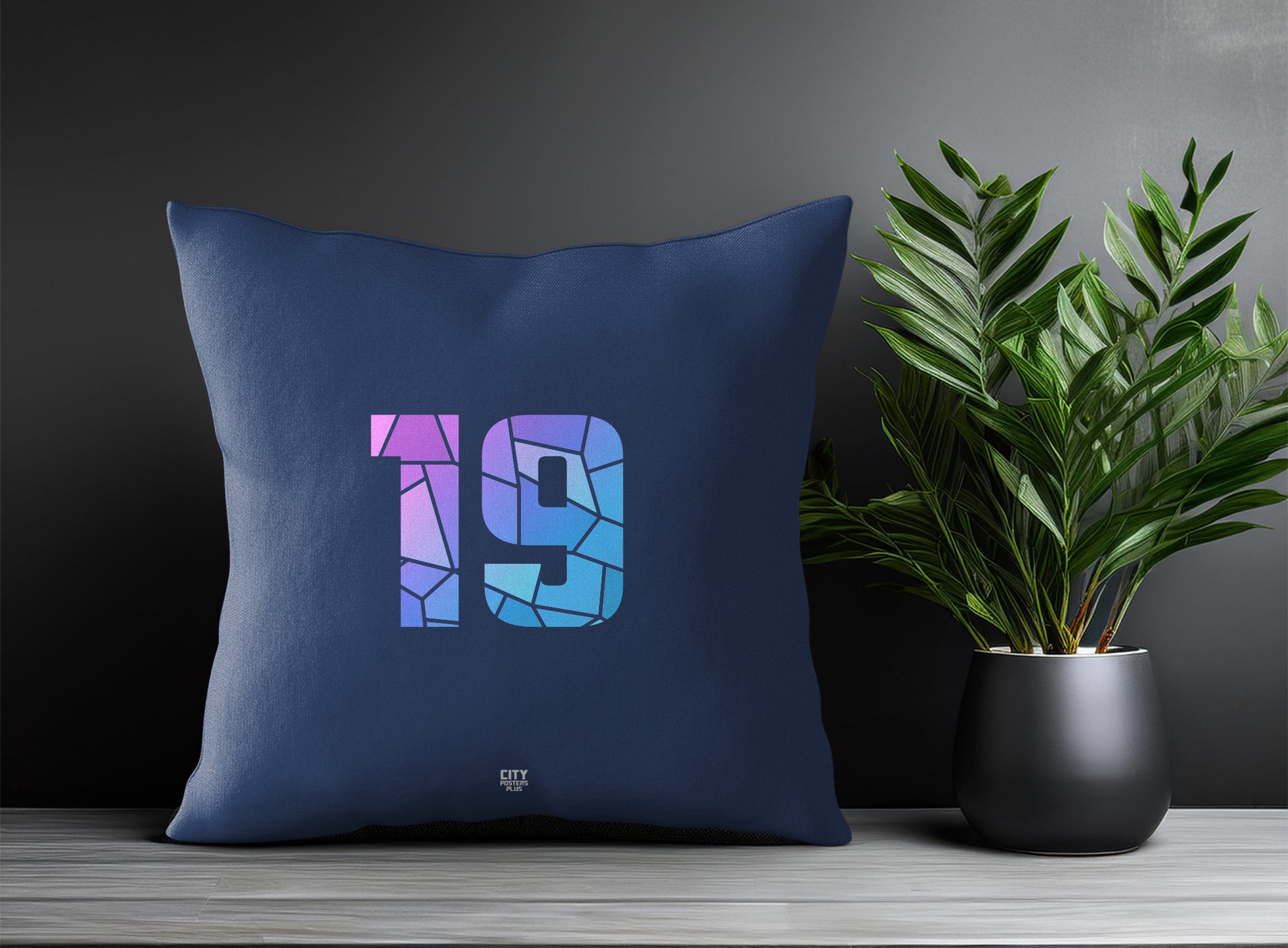 19 Number Pillow Case and Pillow Throw (Navy Blue)