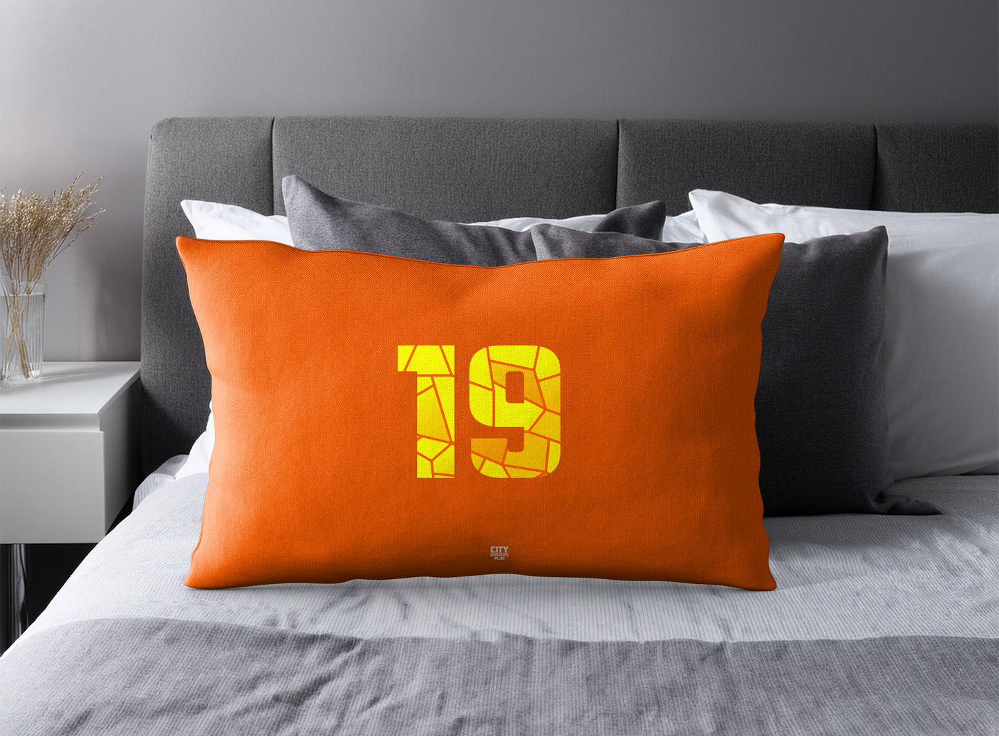 Print Deliver Plus 19 Number Pillow Case and Pillow Throw (Orange)