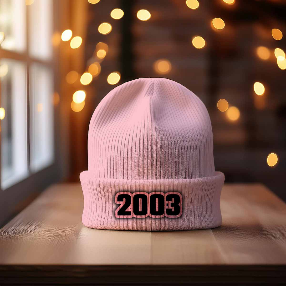 2003 Year Cuffed Beanie (Baby Pink)