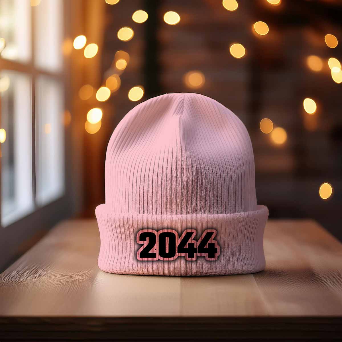 2044 Year Cuffed Beanie (Baby Pink)