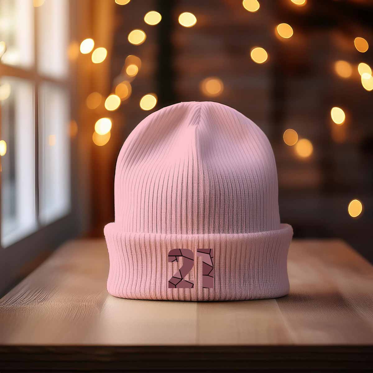 21 Number Cuffed Beanie (Baby Pink)
