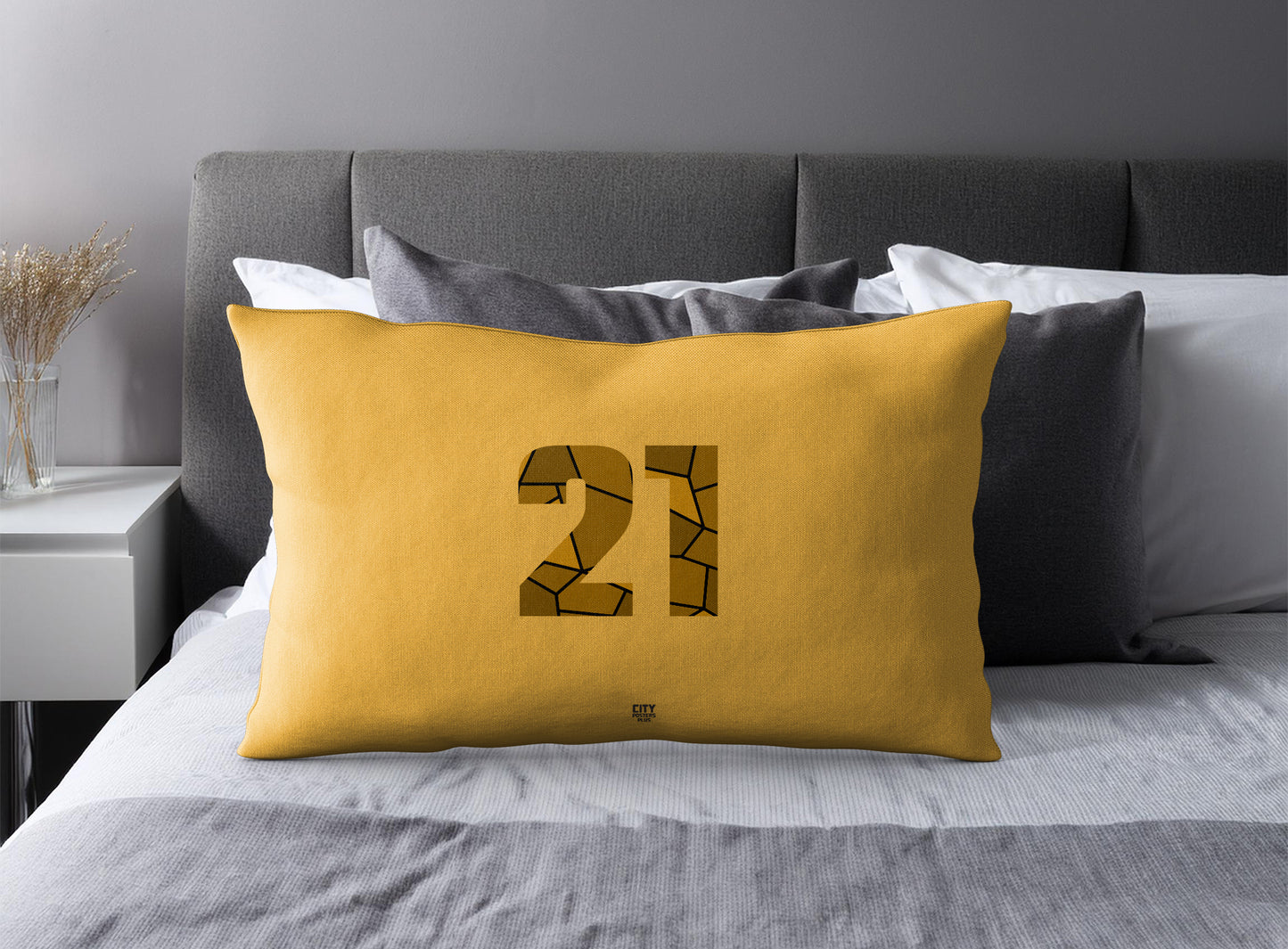 Print Deliver Plus 21 Number Pillow Case and Pillow Throw (Golden Yellow)