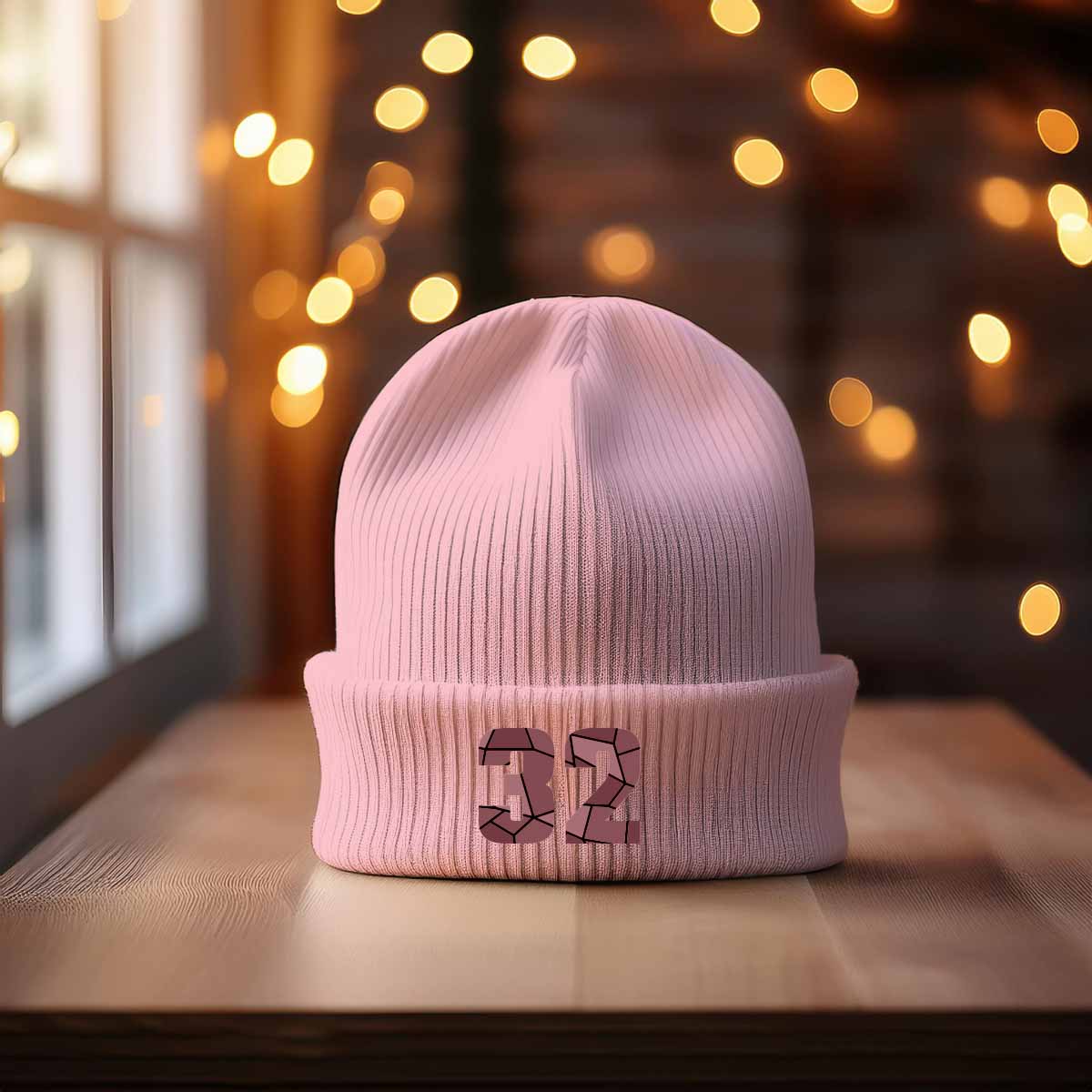 32 Number Cuffed Beanie (Baby Pink)