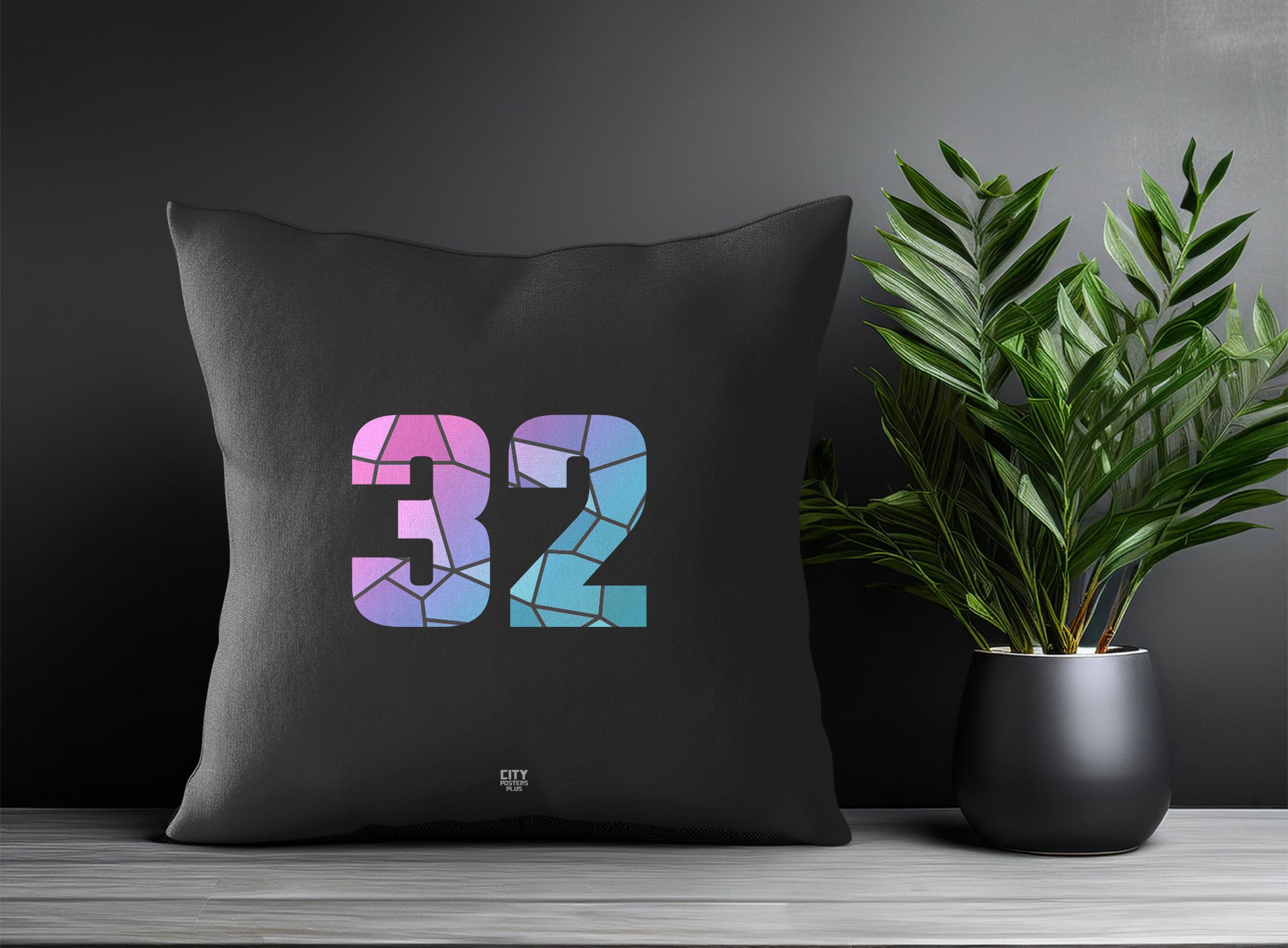 32 Number Pillow Case and Pillow Throw (Charcoal Grey)