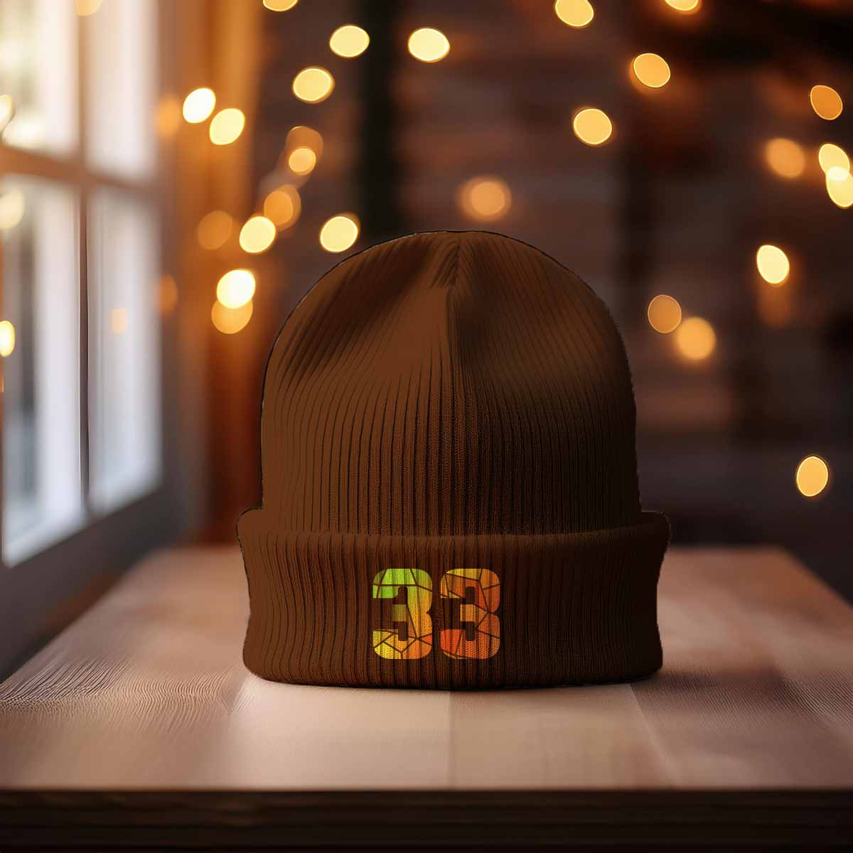33 Number Cuffed Beanie (Brown)