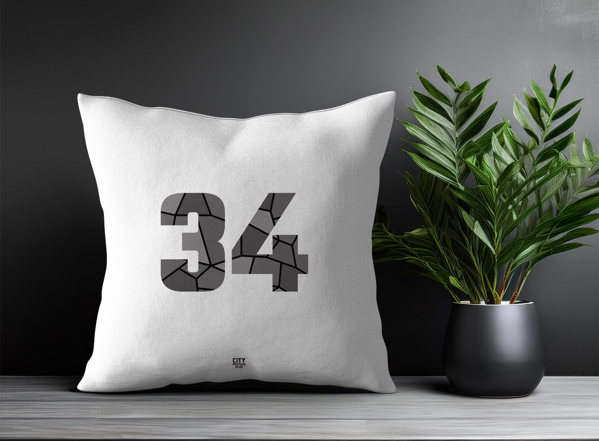 34 Number Pillow Case and Pillow Throw (White)