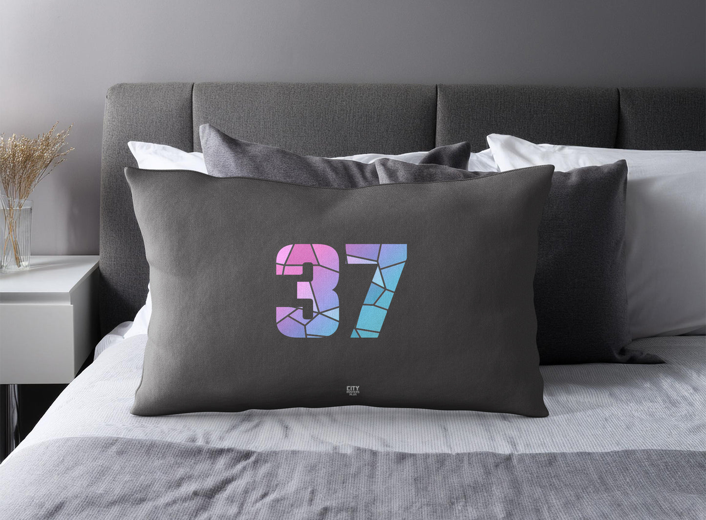 Print Deliver Plus 37 Number Pillow Case and Pillow Throw (Charcoal Grey)