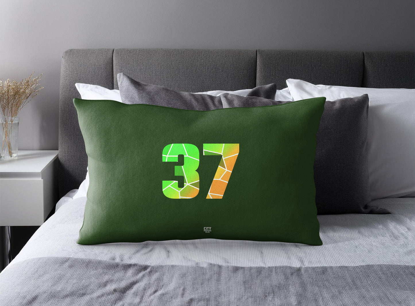 Print Deliver Plus 37 Number Pillow Case and Pillow Throw (Olive Green)