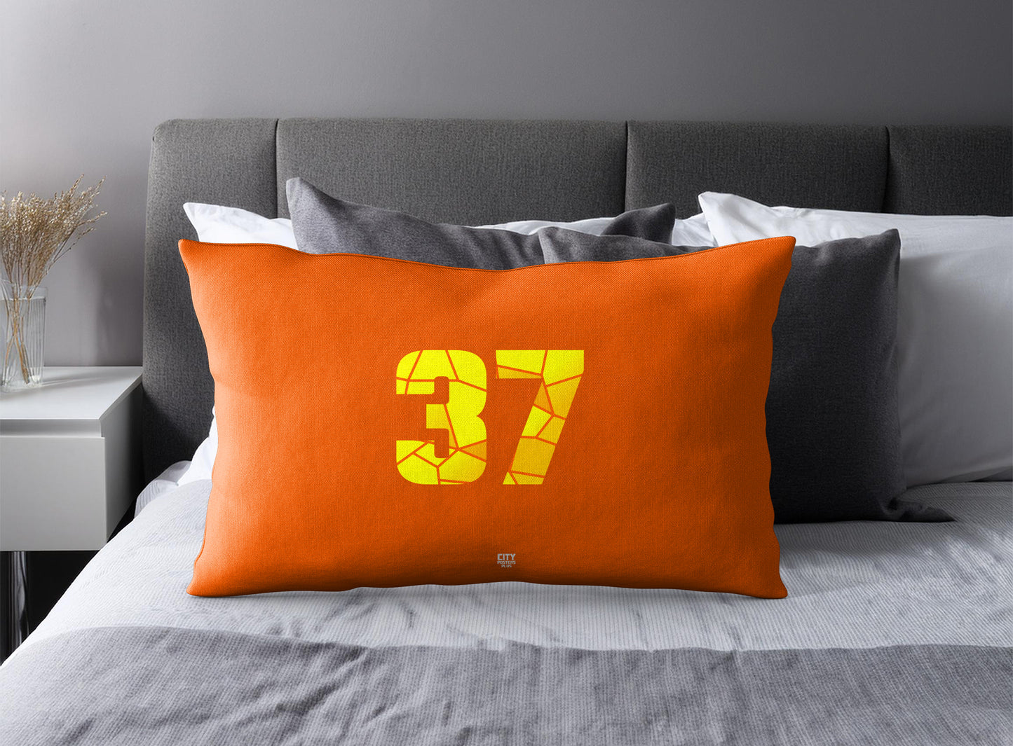 Print Deliver Plus 37 Number Pillow Case and Pillow Throw (Orange)