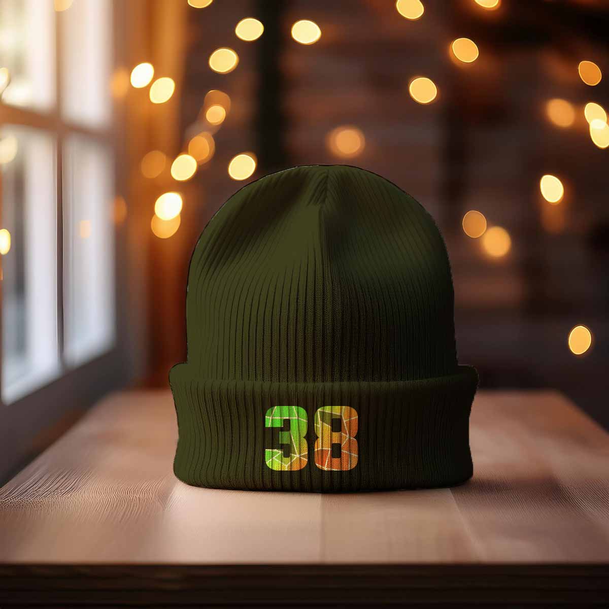 38 Number Cuffed Beanie (Olive)