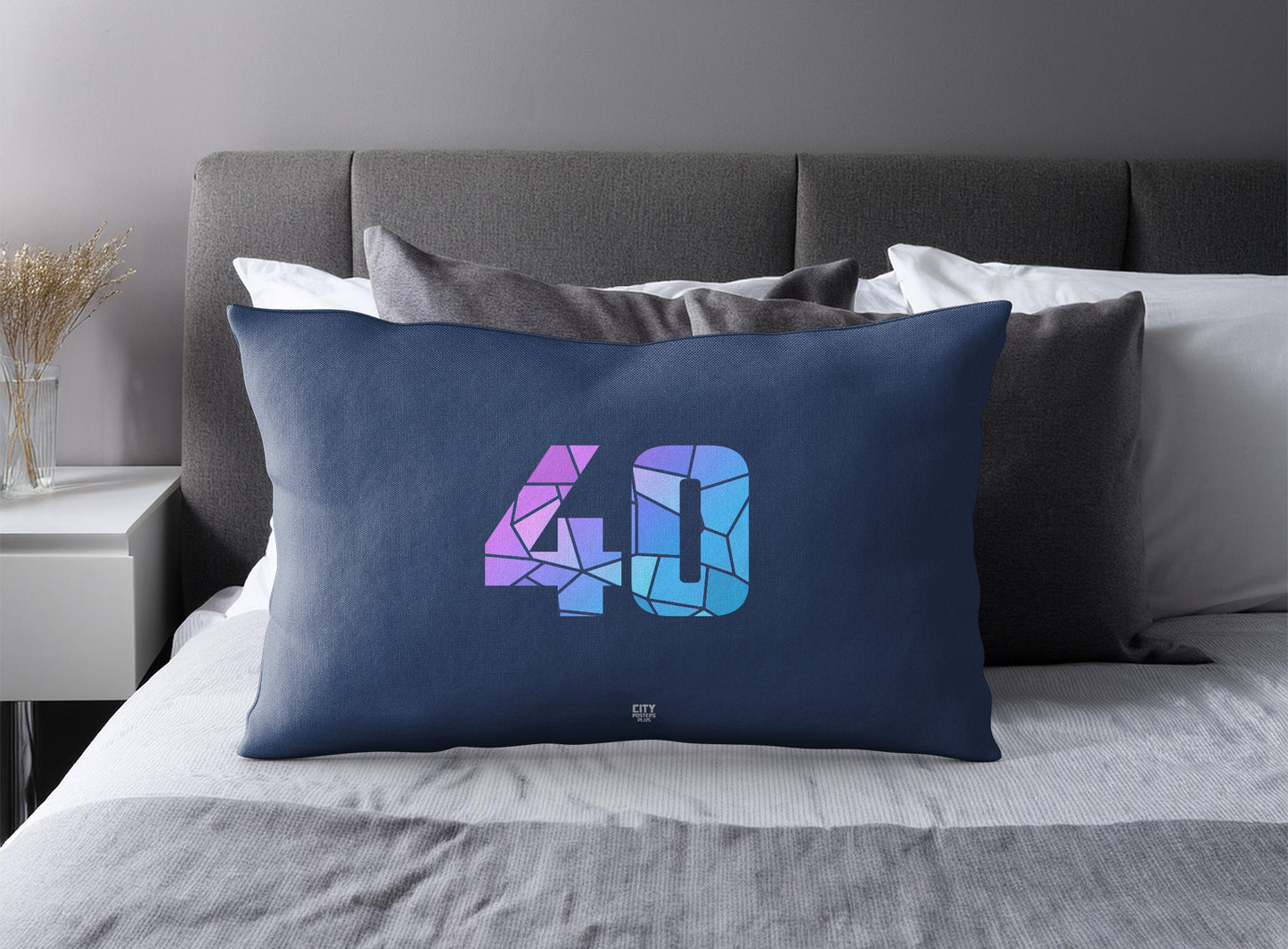 Print Deliver Plus 40 Number Pillow Case and Pillow Throw (Navy Blue)