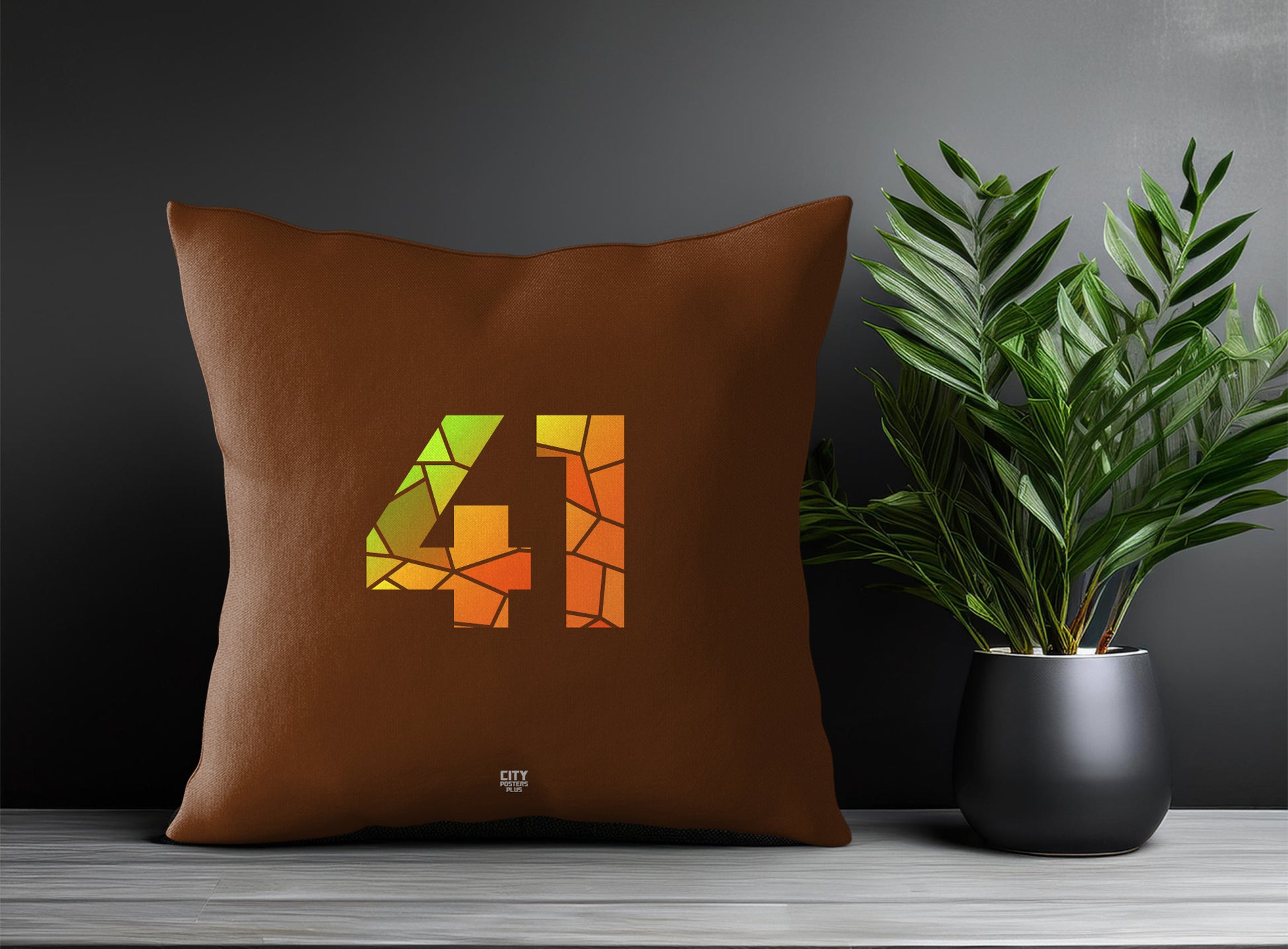 41 Number Pillow Case and Pillow Throw (Brown)