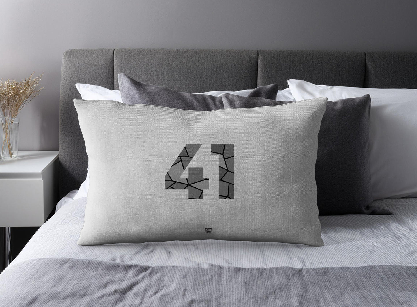 Print Deliver Plus 41 Number Pillow Case and Pillow Throw (Melange Grey)