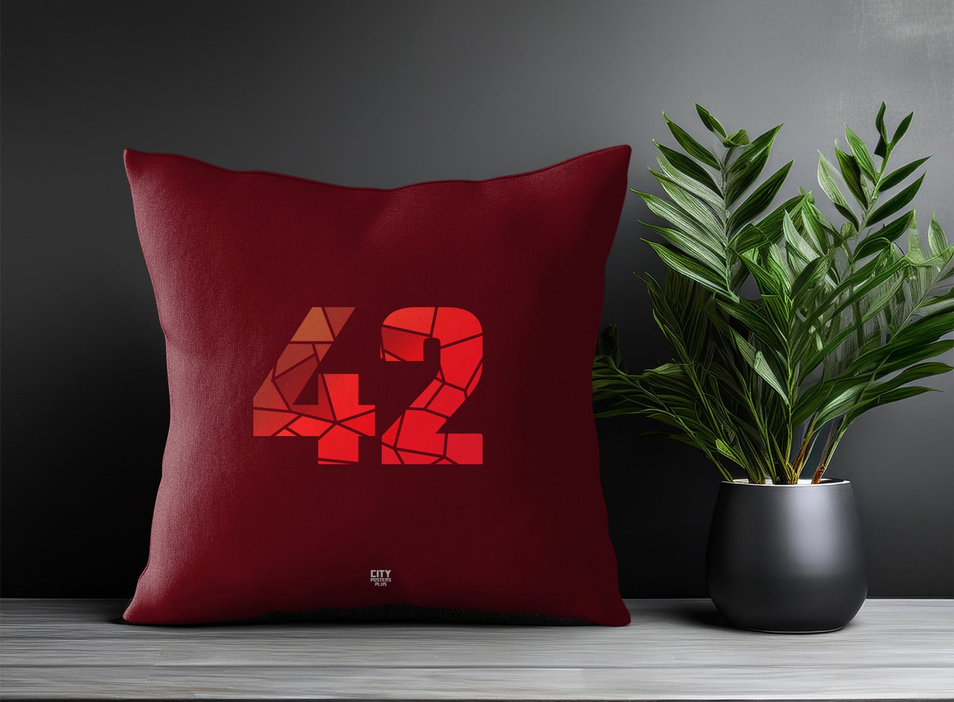 42 Number Pillow Case and Pillow Throw (Maroon)