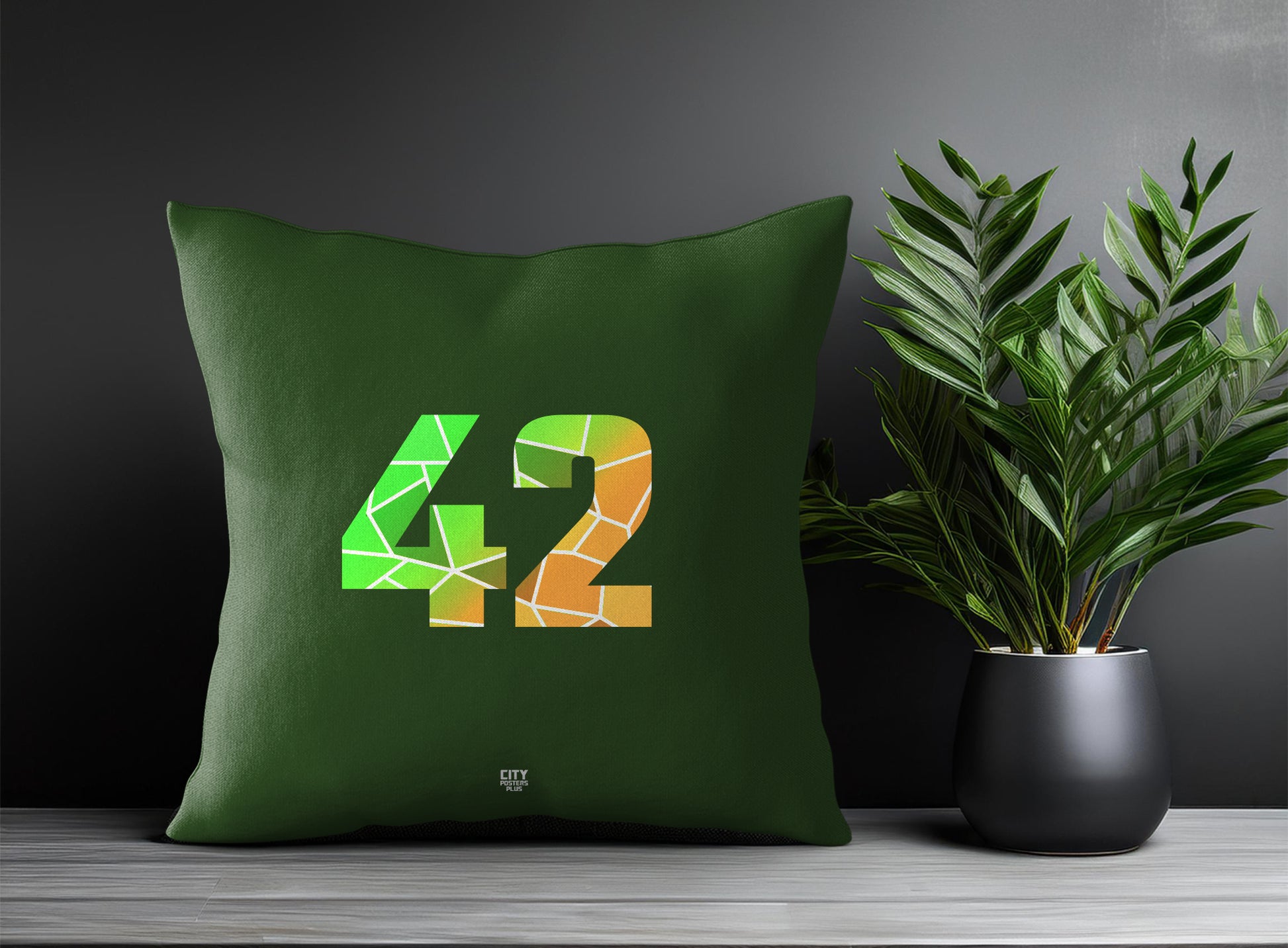 42 Number Pillow Case and Pillow Throw (Olive Green)